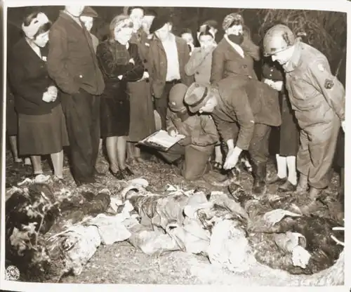 Exhumierung und Identifikation beim Massaker im Arnsberger Wald ermordeter sowjetischen Zwangsarbeiter, 3. Mai 1945