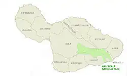 Lage des Haleakalā-Nationalparks im Südosten der Insel Maui