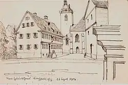 Lateinschule in Kirchheim unter Teck, Geburtshaus von Max Eyth, Zeichnung von Max Eyth, 1906, (→ Foto).