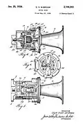Patentzeichnung über ein verbessertes motorisches Horn der Benjamin Electric Manufacturing Company (1938)[11]
