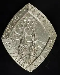 Medaille 60 Jahre Kölner Münzfreunde, Ausführung in Silber, 2017: Kölner Dom unter Stadtwappen / Stadtgründerin Agrippina d.J.