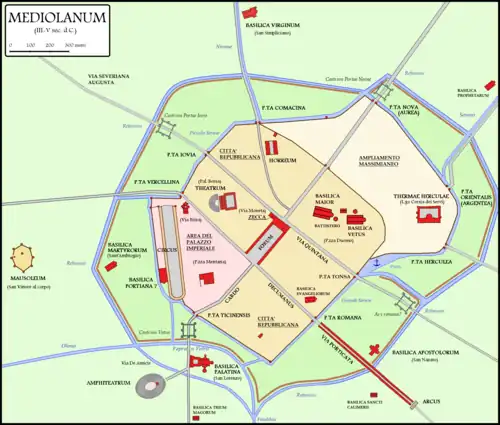 Karte der römischen Stadt Mediolanum