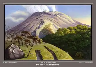 Die Südseite des Gipfels vom Merapi, von einer Höhe von bereits 5231 Fuß aus gesehen … Sept. 1836.[155]