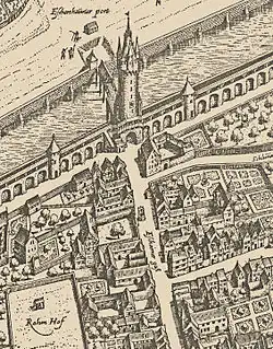 Der Eschenheimer Turm auf dem Merianplan von 1628
