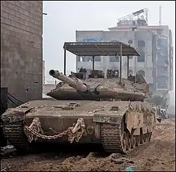 Käfigdachpanzerung (engl. cope cage) eines Merkava