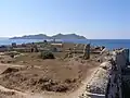 Blick über Alt-Methoni zur Insel Sapientza