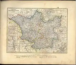 Züllichau im äußersten Osten der Provinz Brandenburg auf einer Karte von 1849