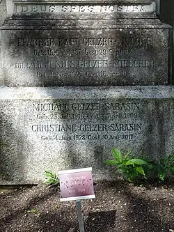 Michael Gelzer-Sarasin (1916–1999) Diplomat. Johann Heinrich Gelzer-Sarasin (1813–1889) Historiker, Diplomat. Grab auf dem Wolfgottesacker, Basel