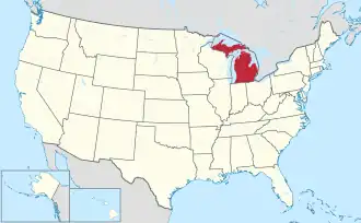 Karte der USA, Michigan hervorgehoben