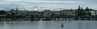 Blick auf die Innenstadt von Mikkeli vom Saimaa-See aus betrachtet