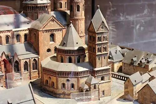 Modell der Johanneskirche von Süden aus gesehen, veraltete Rekonstruktion