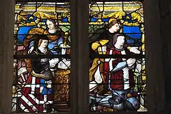 Stifterehepaar: Jean Le Mintier mit dem Evangelisten Johannes und Marie Le Moine mit der heiligen Katharina von Alexandrien