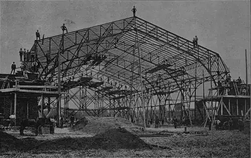 Montage der großen „Strojovna“ (Maschinenhalle), 1890