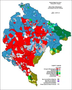 Ethnographische Karte Montenegros (Zensus 2011)[49]