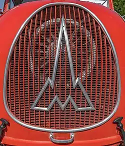 Stilisierte Silhouette des Ulmer Münsters im Markenzeichen von Magirus-Deutz (gestreckte Form)