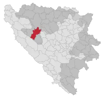 Lage der Gemeinde Mrkonjić Grad in Bosnien und Herzegowina (anklickbare Karte)