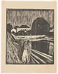 Mädchen auf der Brücke (1918), Holzschnitt, 50 × 43 cm, Munch-Museum Oslo