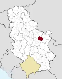 Karte von Serbien, Position von Žagubica hervorgehoben