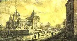 Roermond: Munsterkerk Onze-Lieve-Vrouwe im 17. Jahrhundert noch ohne hohe Ecktürme