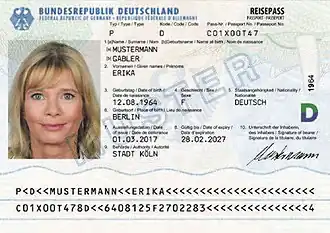 Datenseite im Reisepass (Version 2017)