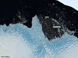 Landsat-Satellitenaufnahme der Vestfoldberge mit dem Sørsdal-Gletscher
