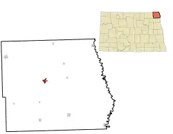 Lage von Cavalier im Pembina County (links) und in North Dakota (rechts)