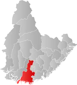 Lage der Kommune in der Provinz Agder