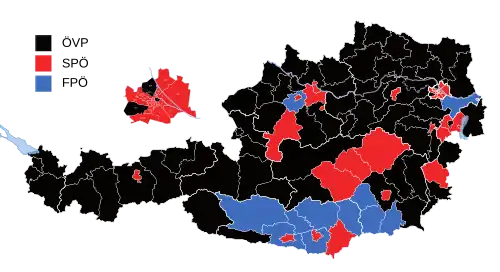 Stärkste Partei auf Ebene der Bezirke (mit Wahlkarten)