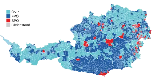 Stärkste Partei auf Gemeinde- (bzw. in Wien, Bezirks-)ebene (ohne wahlkreisfremde und nach dem 27. September eingelangte Wahlkarten)