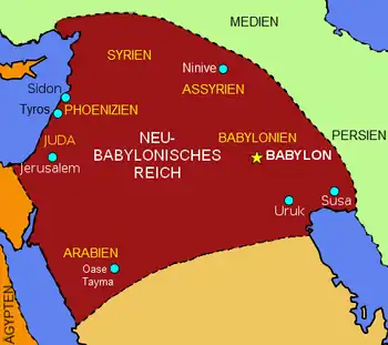 Ungefähre Ausdehnung des Neubabylonischen Reiches im 6. Jahrhundert v. Chr.