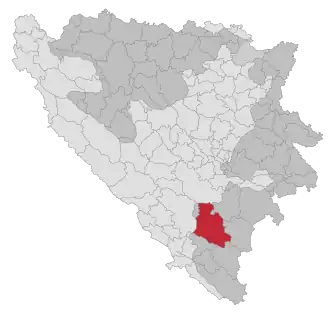 Lage der Gemeinde Nevesinje in Bosnien und Herzegowina (anklickbare Karte)