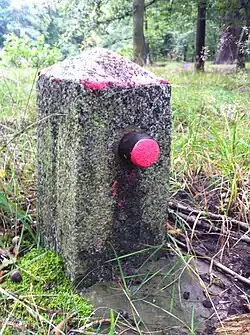 Höhenfestpunkt (Markstein) in einem Wald in Berlin-Spandau