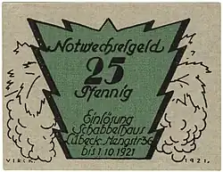 25 Pf., 1921, Vorderseite