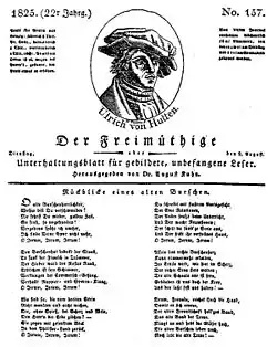 Erstveröffentlichung des Studentenliedes O alte Burschenherrlichkeit (1825)