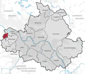 Lage des Ortsamtsbereichs Oberwartha in Dresden