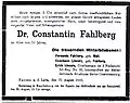 Nachruf der Familie in der Magdeburger Zeitung vom 17. August 1910