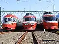 3000, 3100 und 7000 Serien Romancecar Züge, von links nach rechts, in traditionellen Farben