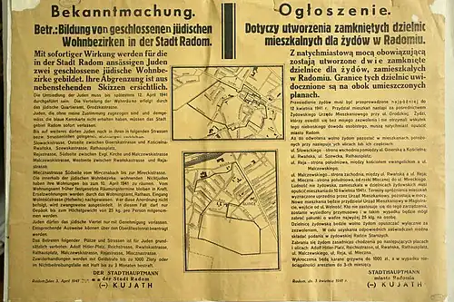 Bekanntmachung von Hans Kujath über Einrichtung des Ghetto in Radom