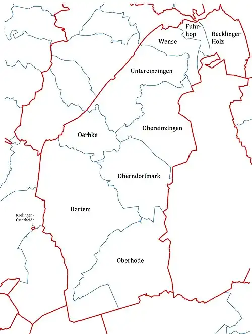 Gemarkungen der Osterheide, mit Wense im Norden