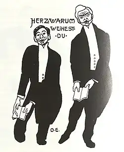 Selbstkarikatur mit seinem jüngeren Bruder Hellmut (rechts)