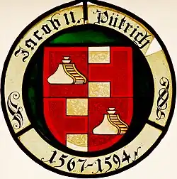 Wappentafel bzw. -scheibe von Jakob II. Pütrich in der Berchtesgadener Stiftskirche bzw. in deren Pfarrhaus