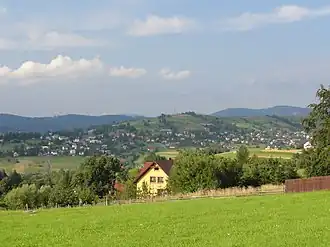 Blick über Istebna und den Berg Złoty Groń