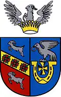 Wappenvariante Szembek (Schönbeck), rechts das Wappen von Miasteczko Krajeńskie
