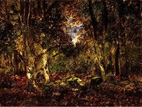 Der Wald von Barbizon (ungarisch Barbizoni erdő), Öl auf Leinwand, 1877, Privatsammlung