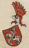 Wappen mit Vytis (Waykimas) von Švitrigaila, um 1440, der damals ruthenische Gebiete in der Ukraine regierte[216]