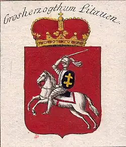 Wappen Litauens mit dem Doppelkreuz der Jagiellonen, dargestellt von Franz Johann Joseph von Reilly im Jahr 1793