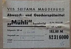 Paketlabel Spülmittel Mühli 1990