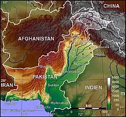 Topografische Karte Pakistans mit dem Indus-Becken
