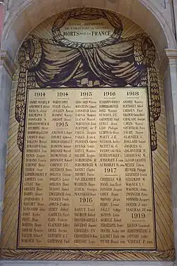 Gedenktafel für die im Ersten Weltkrieg gefallenen Mitglieder der Kirche