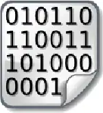 Quadrat mit vier Zeilen in schwarzer Schrift auf weißem Hintergrund zu je sechs Ziffern bestehend aus scheinbar zufällig angeordneten Nullen und Einsen, wobei die letzte Zeile rechts leicht umgeknickt bzw. umgeklappt ist und nur vier Ziffern zu sehen sind.